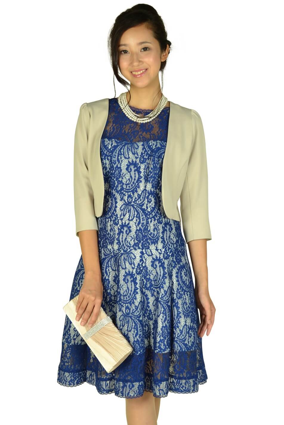 タダシ・ショージ (Tadashi Shoji)ブルー総レースドレス