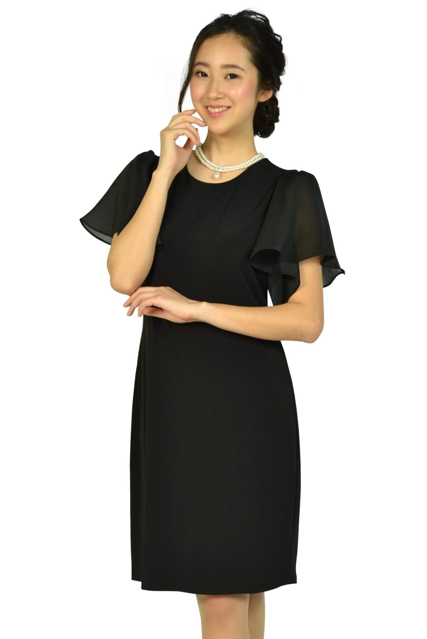 カルバンクライン(Calvin Klein) シースルーフレア袖ブラックドレス