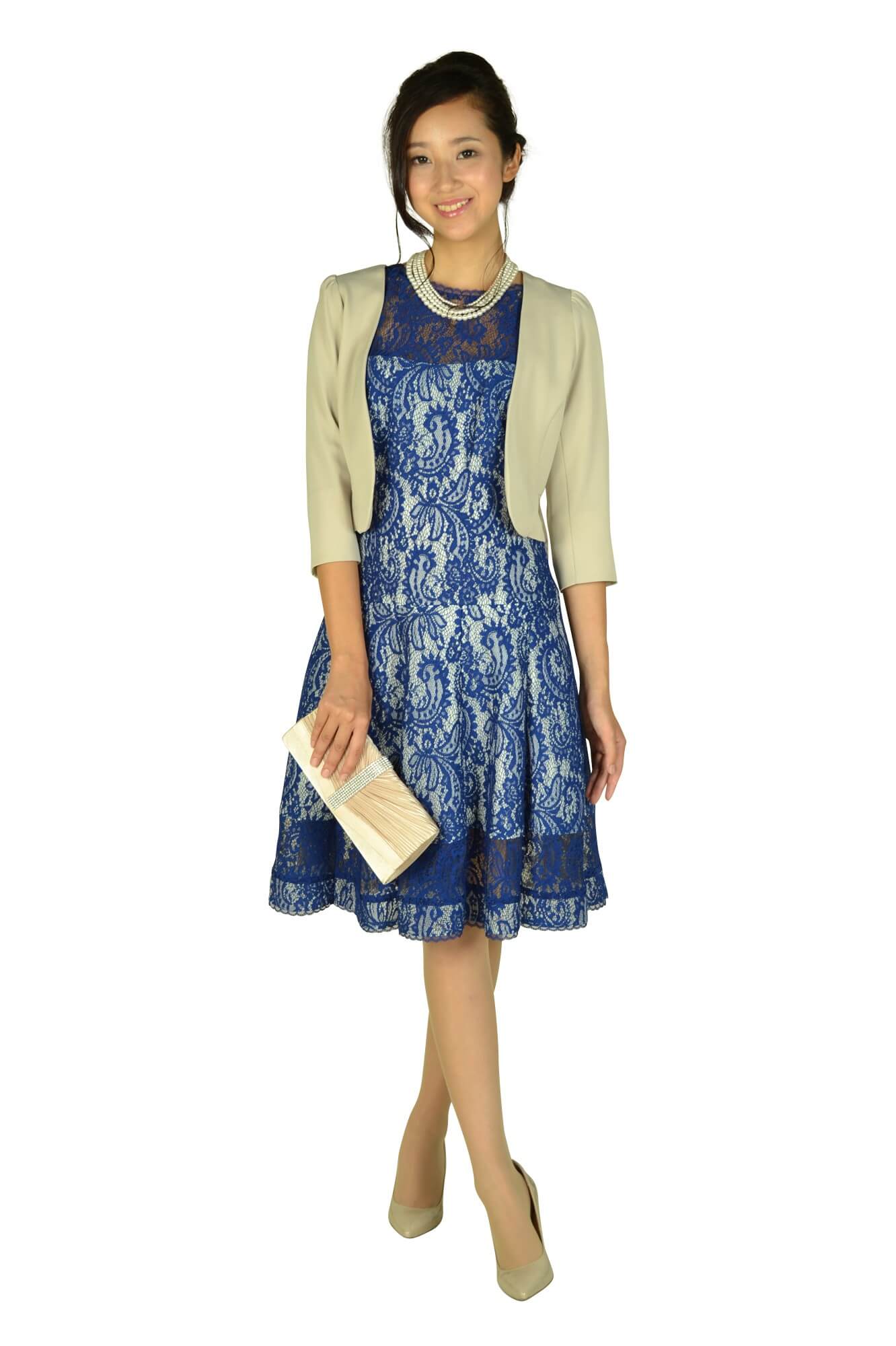 タダシ・ショージ(Tadashi Shoji)ブルー総レースドレス