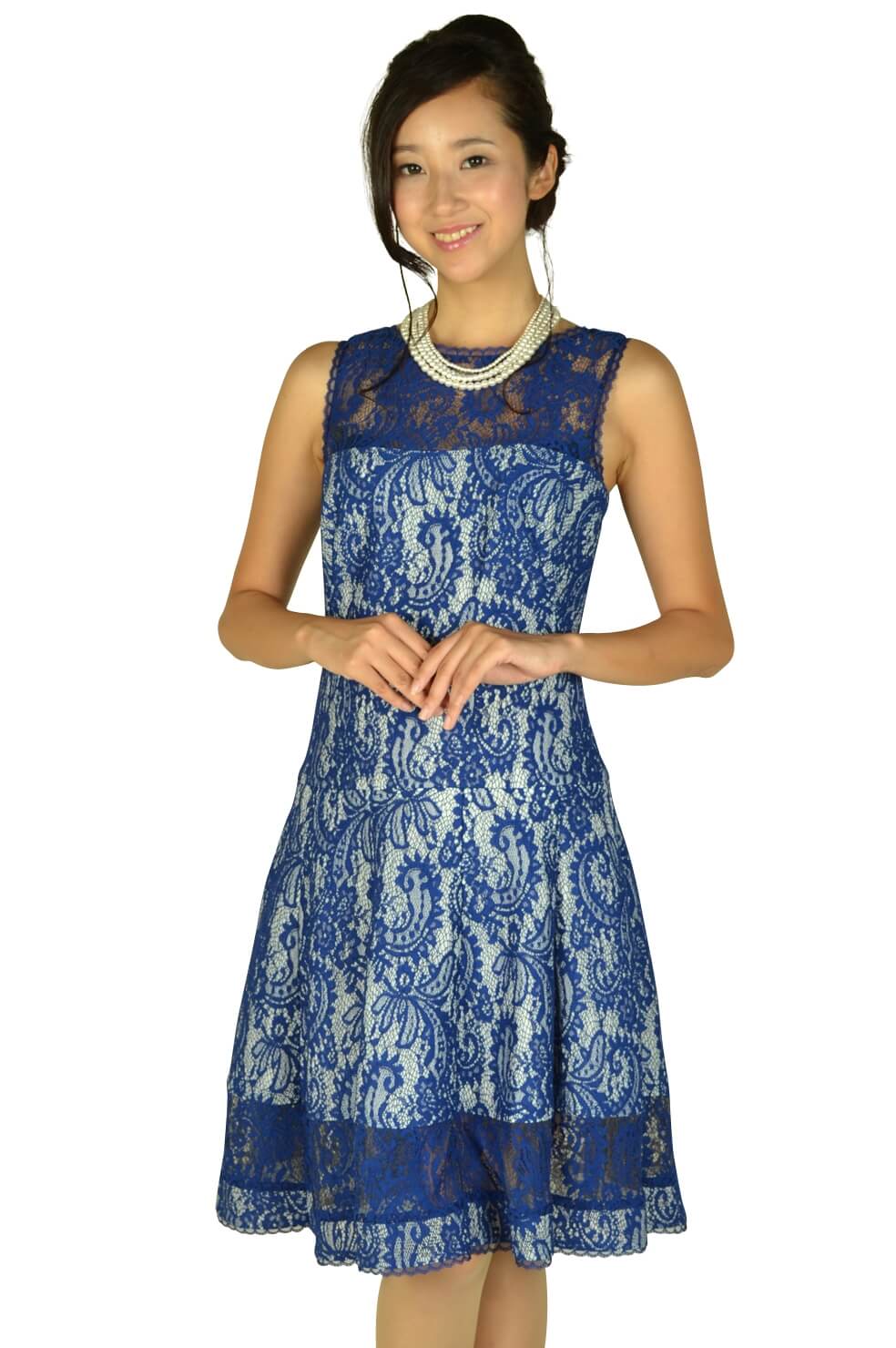 タダシ・ショージ (Tadashi Shoji)ブルー総レースドレス
