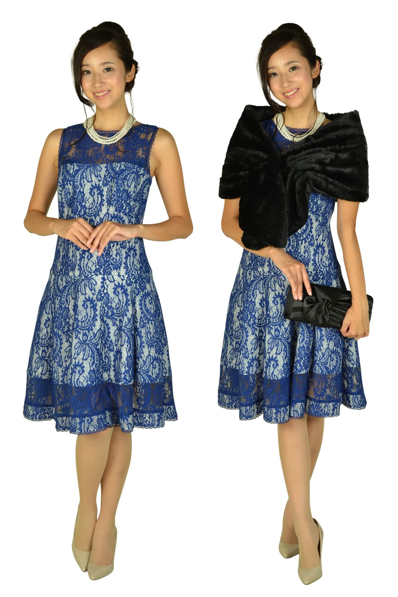 タダシ・ショージ （Tadashi Shoji）ブルー総レースドレス