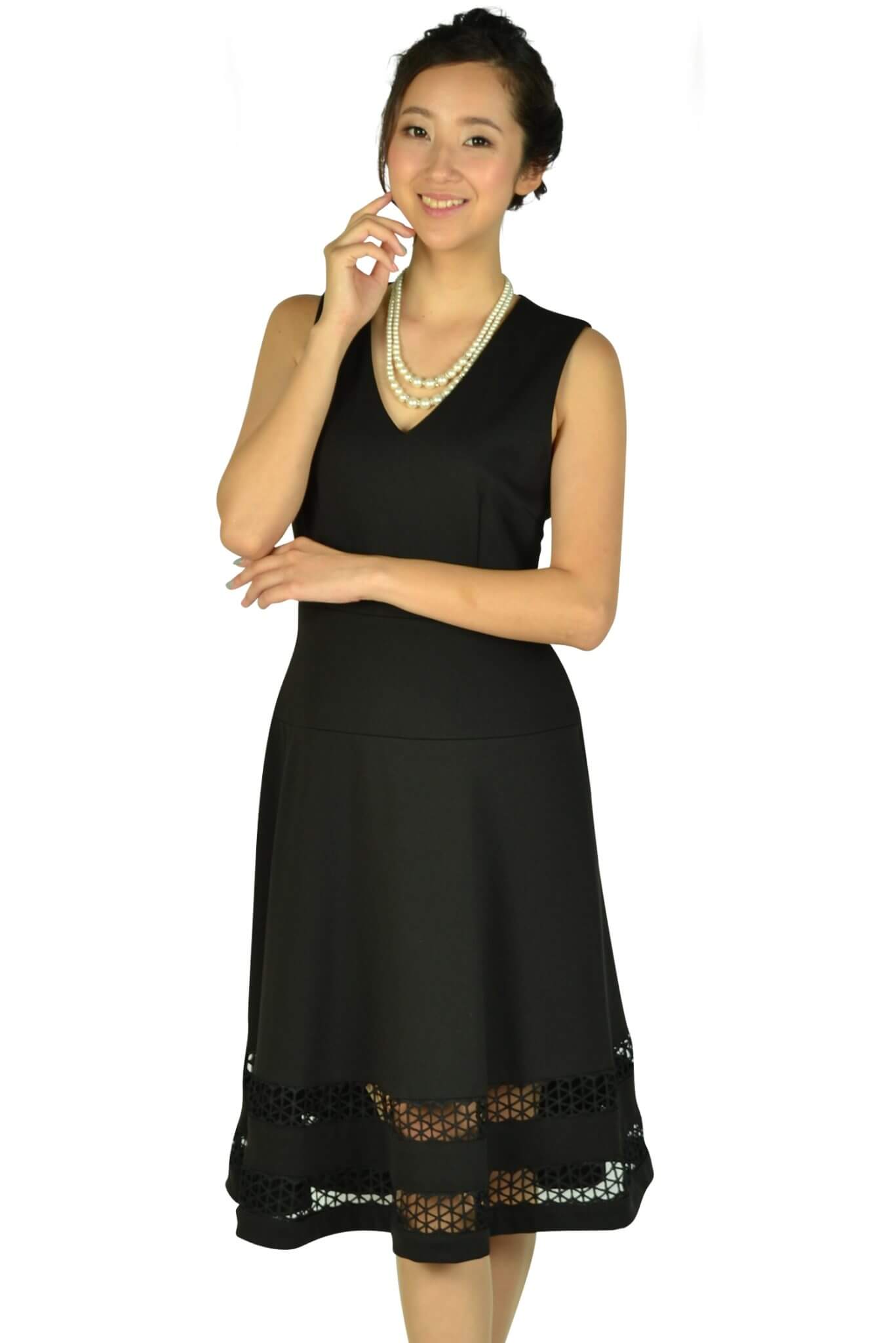 カルバンクライン （Calvin Klein）裾カットレースブラックドレス