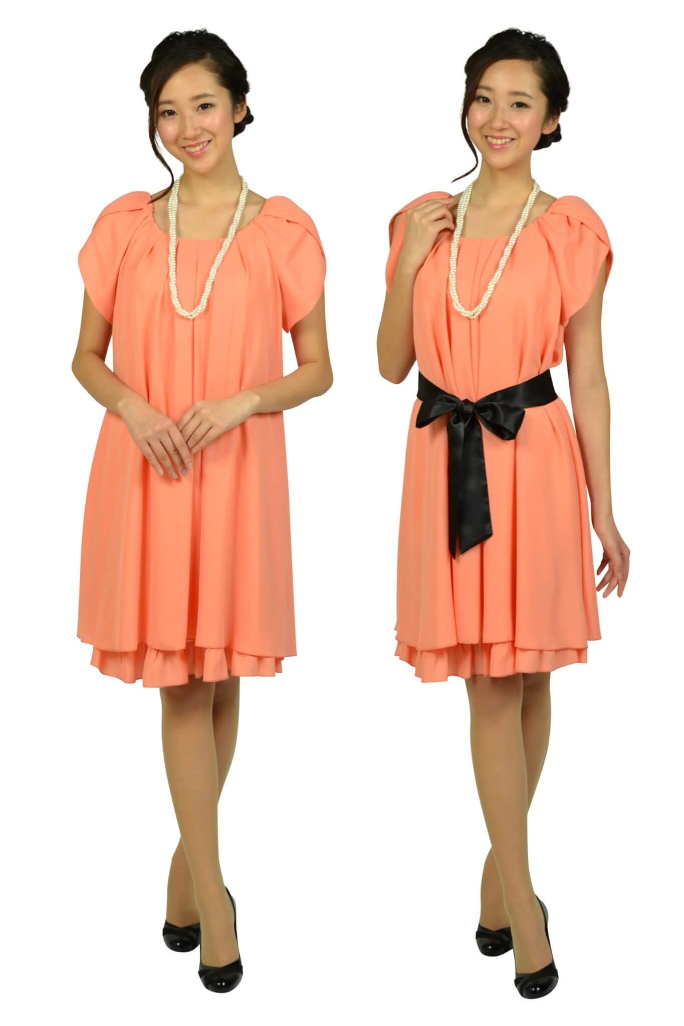 アプレジュール （Apres jour）ラメフリルコーラルオレンジドレス
