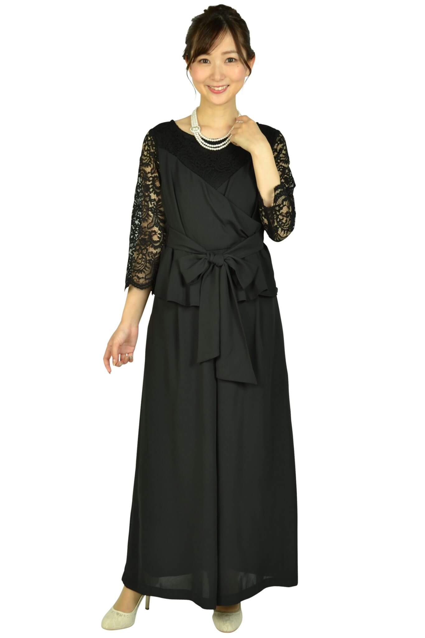 ルチェア （Luceat）袖レースカシュクールブラックパンツドレス