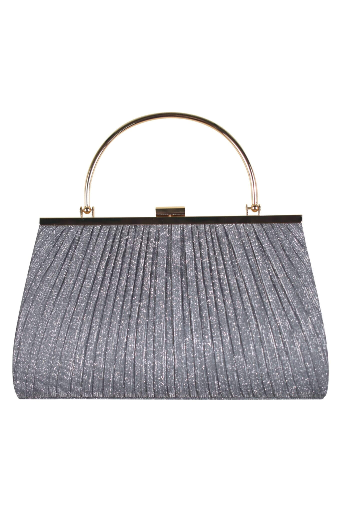 Hermoso luxe 持ち手付きラメプリーツグレーバッグ