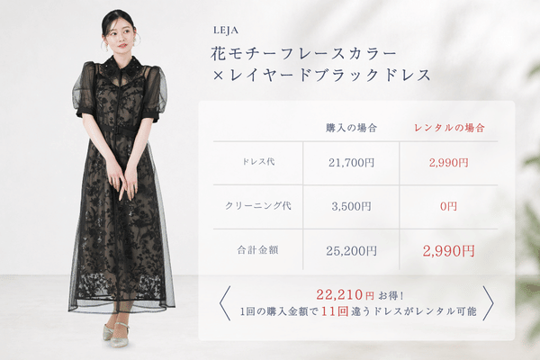 LEJA 花モチーフレースカラー×レイヤードブラックドレス